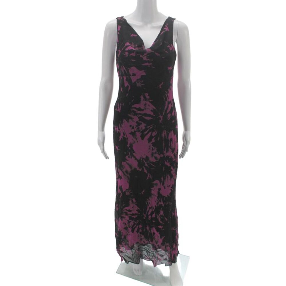 Mica Womens Black Floral Tie Dye Cowl Neck Sleeveless Maxi Dress Size 2
